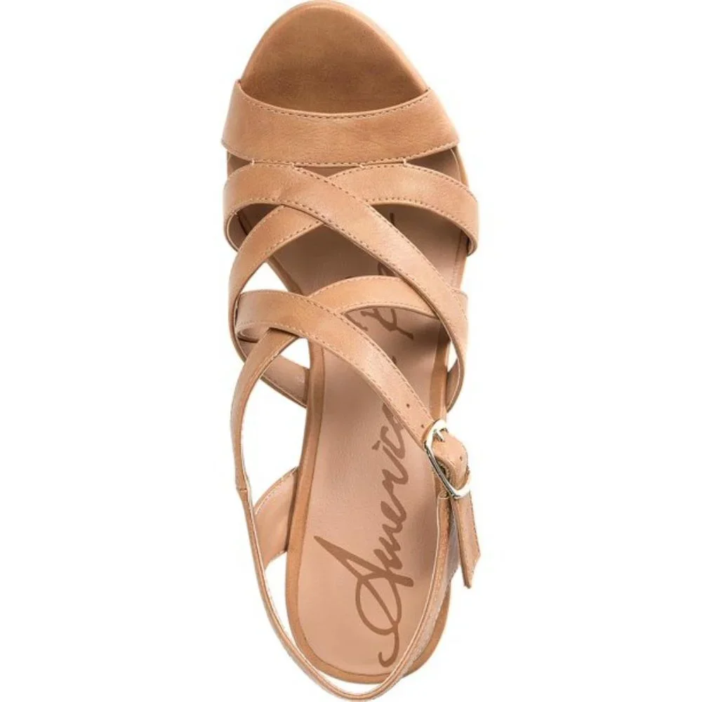 American Rag Arielle platform strappy slingback wedge faux leather Sz 7M